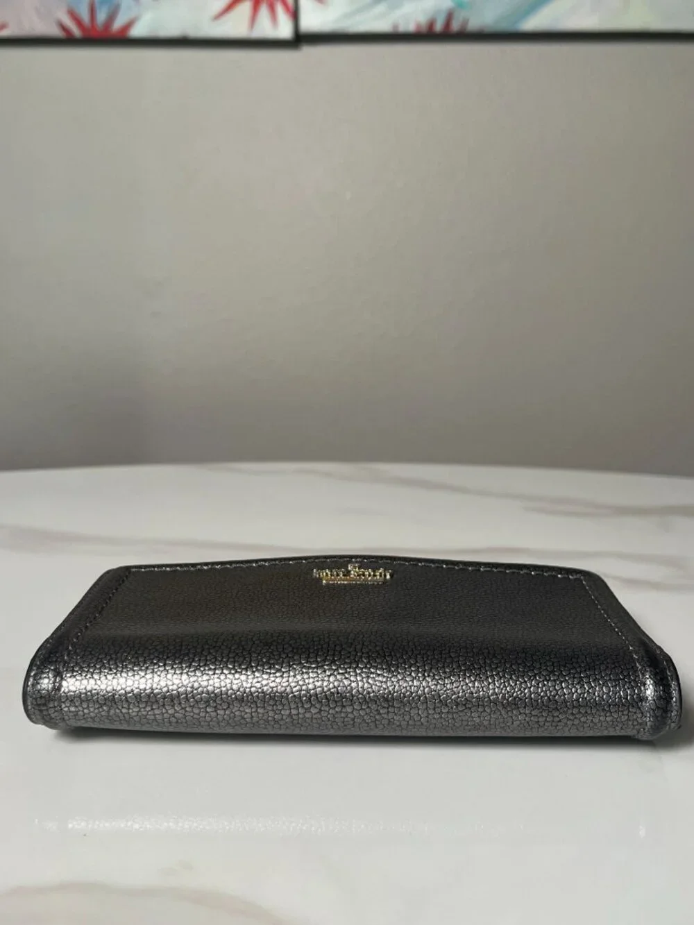 Kate Spade New York Metallic Pebbled Gunmetal Leather Wallet - Picture 3 of 10